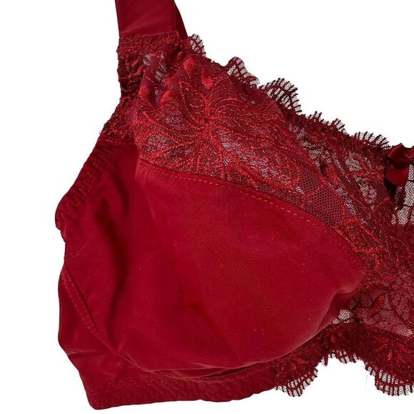 Curve Muse Bra Size 40DD Red Lace Sexy Wireless Sheer Panel Half Lined Bra NEW - Picture 3 of 12